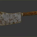 Rusty Kitchen Cleaver with Wooden Handle on Smooth Surface and Reflection 3d model