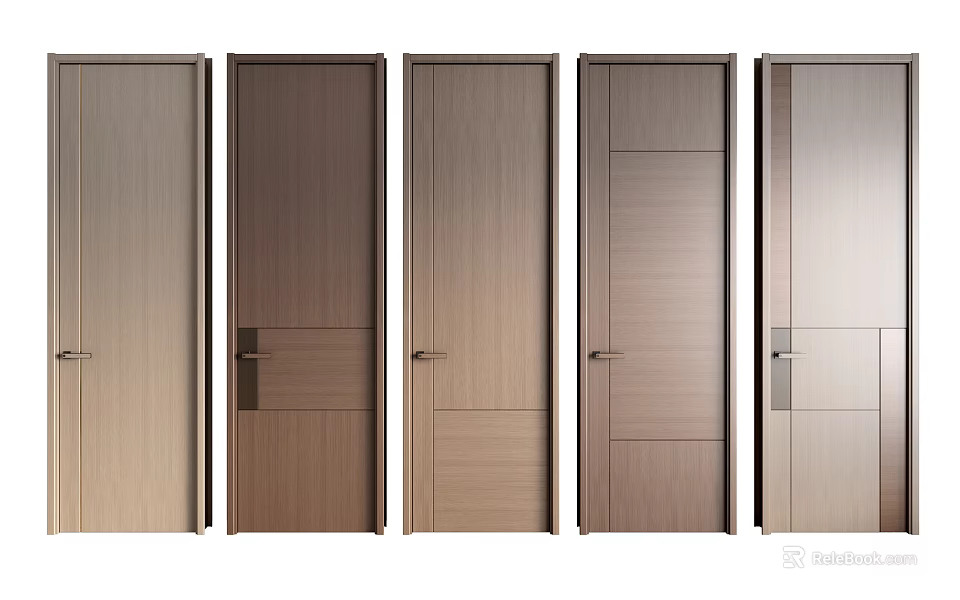 Modern Stylish Swing Doors With Various Panel Designs And Wooden Finishes For Home Interior 3d model 