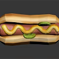 Low Poly 3D Hot Dog Model With Mustard Ketchup And Pickles