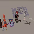 Various Space Rockets Satellites And Aircraft Models On