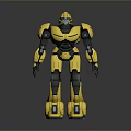 Yellow And Black Robot Character With Metallic Armor And Mechanical Structure Standing Pose