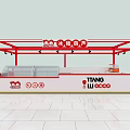 Red Food Kiosk With Transparent Display Case And Red Frame Structure 3d model