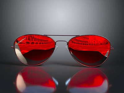 Stylish Red Aviator Sunglasses With Reflective Lenses And Metal Frame 3d model