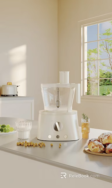 Bright Modern Kitchen Countertop With White Food Processor Toaster Fresh Limes And Glassware 3d model 