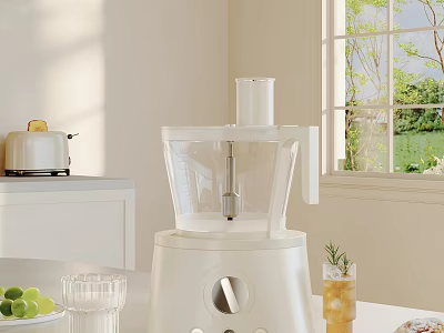 Bright Modern Kitchen Countertop With White Food Processor Toaster Fresh Limes And Glassware 3d model