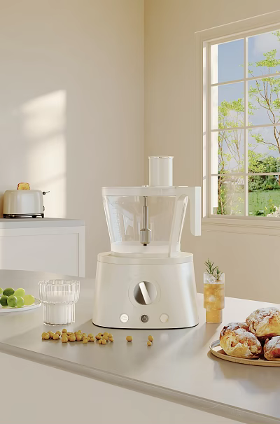 Bright Modern Kitchen Countertop With White Food Processor Toaster Fresh Limes And Glassware 3d model