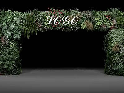 Decorated Event Entrance With Lush Green Plants Flowers And Central Logo 3d model