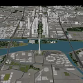 Detailed Urban Planning Model Featuring River Skyscrapers Roads And Green Areas