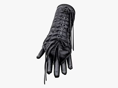 Classic Black Leather Long Gloves With Stylish Lace Up Design And Hanging Tassels 3d model