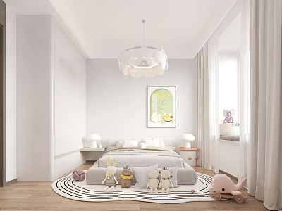 Bright Kids Bedroom With Plush Toys And Chandelier 3d model