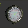 Circular Metal Casing Pressure Gauge With Red Scale And White Pointer 3d model