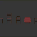 Varied Furniture Set With Different Style Chairs Pink Sofa And Wooden Stools On Grey Background
