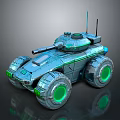 Futuristic Armored Military Vehicle Design with Turret Antenna Large Wheels and Green Accents