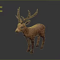 3D Model Deer in Low Poly Style with Pinkish Brown Color and Antlers