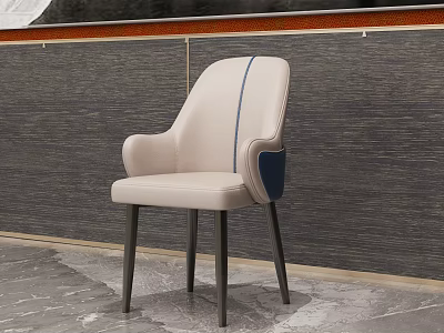 Restaurant Chair With Beige Leather Blue Accent Stripe Black Legs Dark Textured Wall Marble Floor 3d model