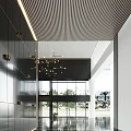 Modern Luxury Lobby Front Desk With Wooden Walls Marble Counter Chandeliers And Floor to Ceiling Windows