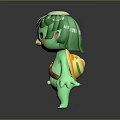 Cute Green Cartoon Fairy Character With Green Hair Cheek Blush And Brown Strap