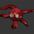 Red Playful Cartoon Octopus Shaped Creature with Big Eyes Open Mouth Teeth and Wiggly Tentacles