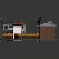 Cartoon Village Scene With Colorful Houses Wooden Fence Street And Electric Poles