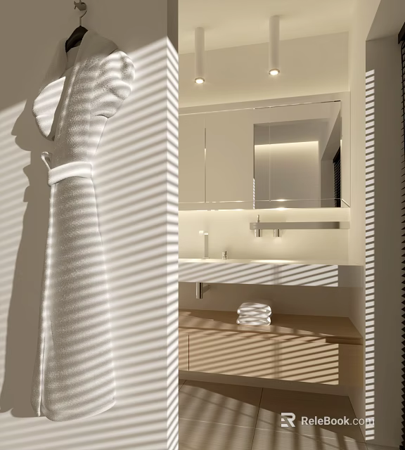 Modern Bathroom Interior With Mirror Cabinet Sink Towels And Blinds Light 3d model 