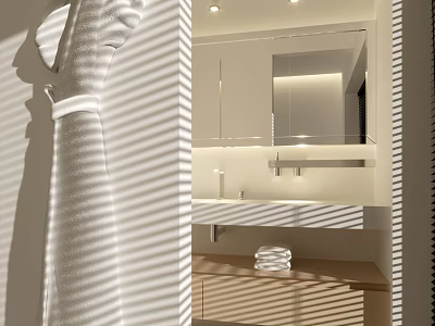 Modern Bathroom Interior With Mirror Cabinet Sink Towels And Blinds Light 3d model