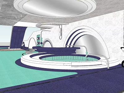Indoor Kids Play Area With Green Floor Circular Structure And Arched Design 3d model