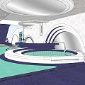 Indoor Kids Play Area With Green Floor Circular Structure And Arched Design