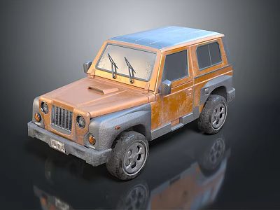 Vintage Off Road Car Model With Copper Blue Rustic Design And Detailed Wheels 3d model