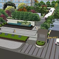 Lush Residential Landscape With High Rise Buildings Cherry Blossom Trees Stream And Walking Path