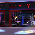 Modern Bar Interior Design With Illuminated Counter Stools And Bottle Wall Lighting 3d model