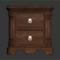 Ornate Vintage Brown Wooden Nightstand With Two Drawers And Carved Details