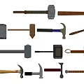 Various Types of Hammers Hardware Tools with Wooden Metal Handles for Construction Repair Work