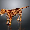 Detailed Leopard Figure With Spotted Coat Standing On Dark Reflective Surface 3d model