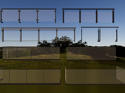 Modern Glass Railings With Metal Frames For Outdoor Balcony And Garden View 3d model
