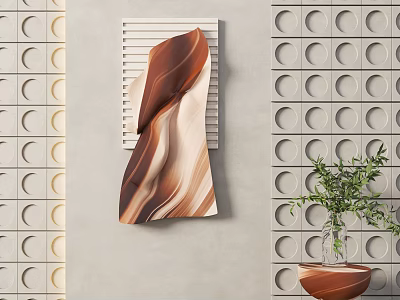 Modern Wall Decor With Wavy Brown Texture On Striped Panel And Circular Pattern Wall 3d model