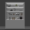 Modern White Display Cabinet With Shelves Holding Vases Plants Photo Frames And Ornaments