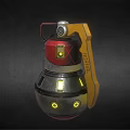 Futuristic Red Silver Grenade With Yellow Handle And Glowing Lights