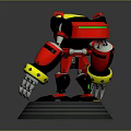 Red And Black Robot Character With Yellow Accents 3D Model Figurine On Transparent Base
