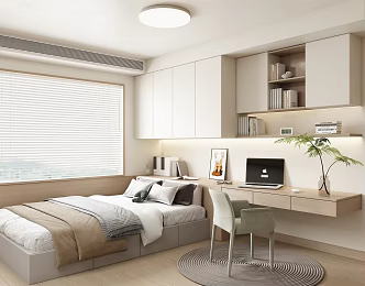 Modern Tatami Bedroom Dressing Table Desk Writing Desk Ceiling Lamp Children's Room Wardrobe 3d model