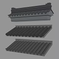 Three Black Traditional Tile Eave Components With Layered Arrangement On White Background 3d model