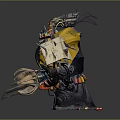Mechanical Creature Character With Spikes Colorful Decorations Yellow Elements And Claws