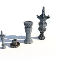 Traditional Chinese Stone Garden Ornaments With Pagoda Pillar And Incense Burner Decor
