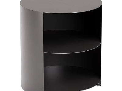 Modern Minimalist Black Round Bedside Table With Open Shelf Storage Design 3d model