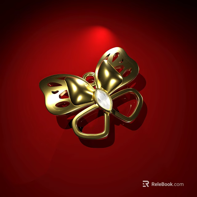 Golden Butterfly Brooch With White Gemstone On Red Background Shiny Design 3d model 