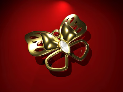 Golden Butterfly Brooch With White Gemstone On Red Background Shiny Design 3d model