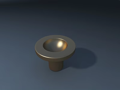 Golden Circular Metallic Knob With Smooth Surface And Cylindrical Base 3d model