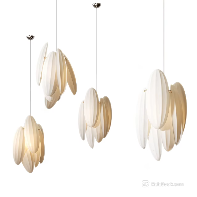 Modern White Petal Shaped Pendant Lights with Layered Design Hanging in Space 3d model 