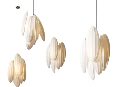 Modern White Petal Shaped Pendant Lights with Layered Design Hanging in Space 3d model