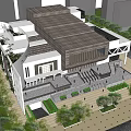 Modern Public Building Exterior With Wooden Panels Glass Windows And Plaza Area