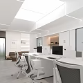 Modern Public Office Space with Long Conference Table Office Chairs Glass Partitions and Ceiling Lights